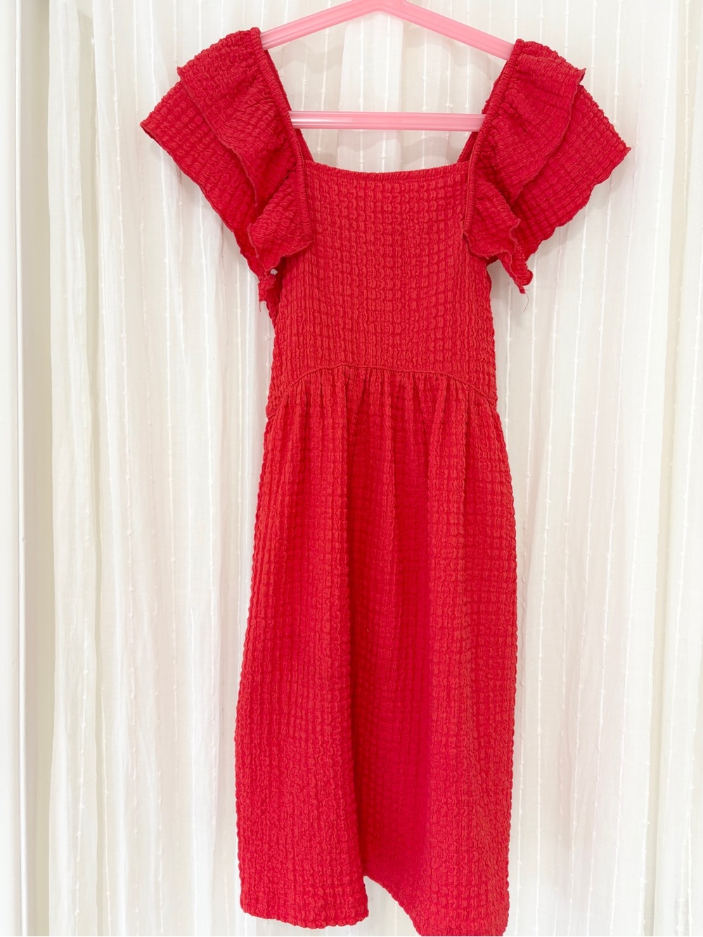 Zara Girls Red Smocked Ruffle Sleeve Dress